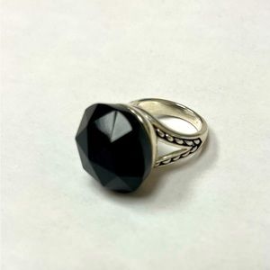 Blue Tiger Eye and Silver-plated Faceted Ring.  Size 9